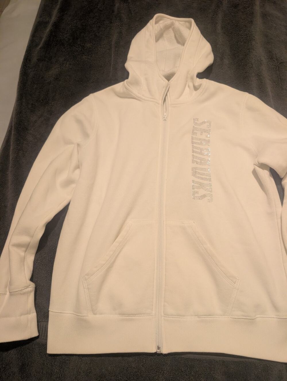 Seattle Seahawks Womans Zip Up Hoodie White with silver Rhinestones ,Soft L